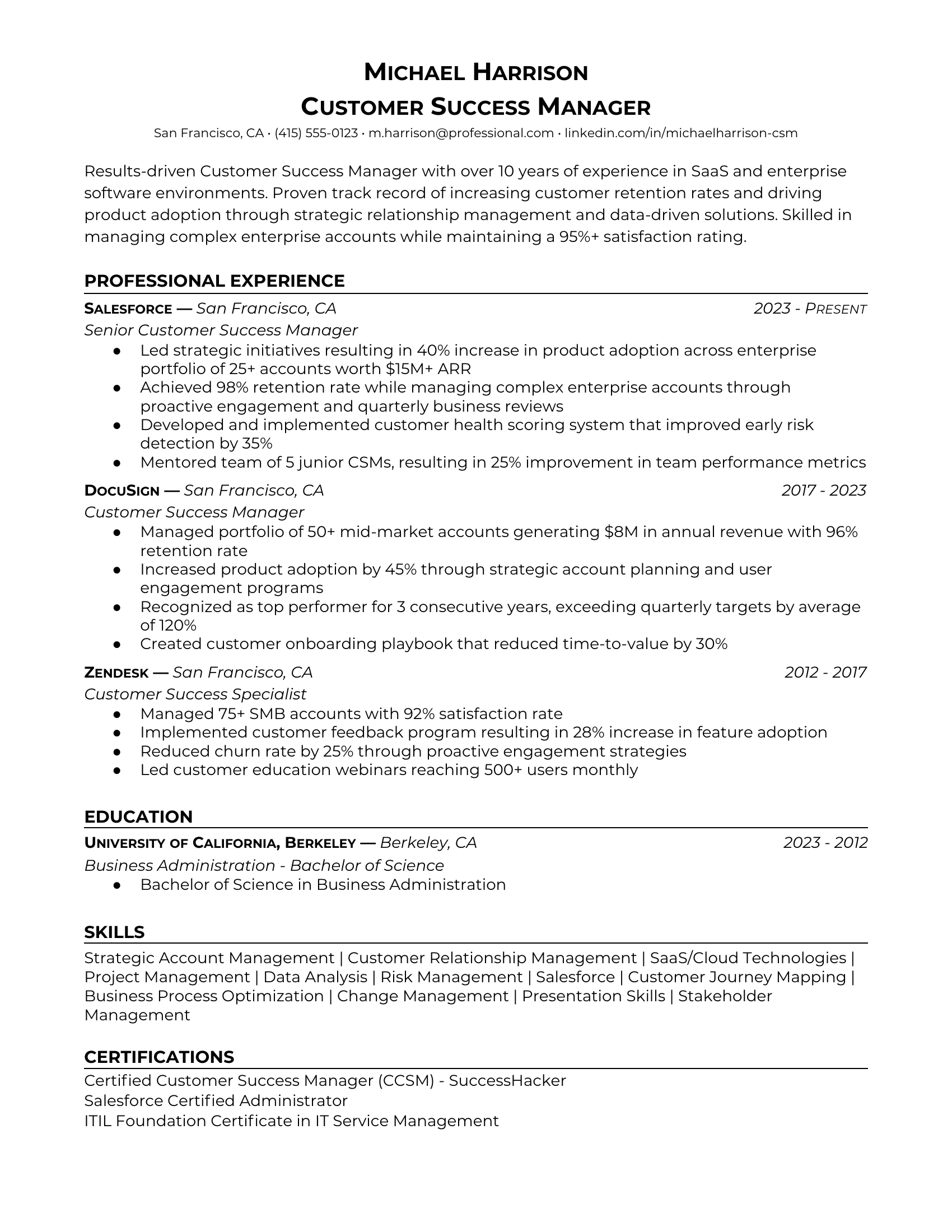 Customer Success Manager in Operations Resume Examples & Tips for 2025